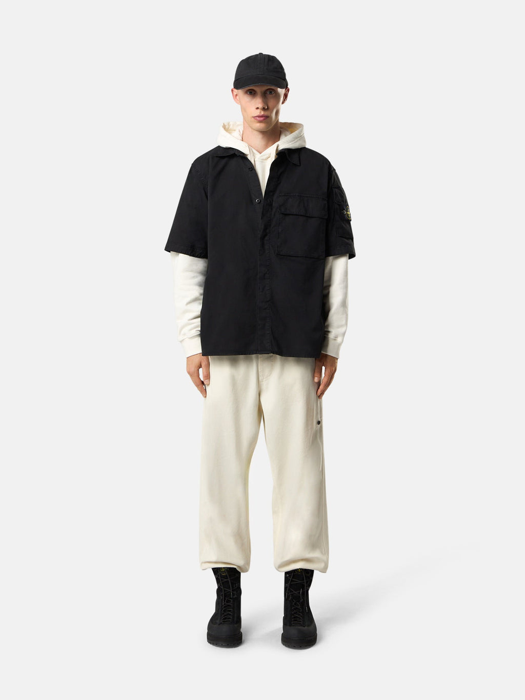 Stone Island Compass Badge Corduroy Short-Sleeve Shirt - Black product detail view