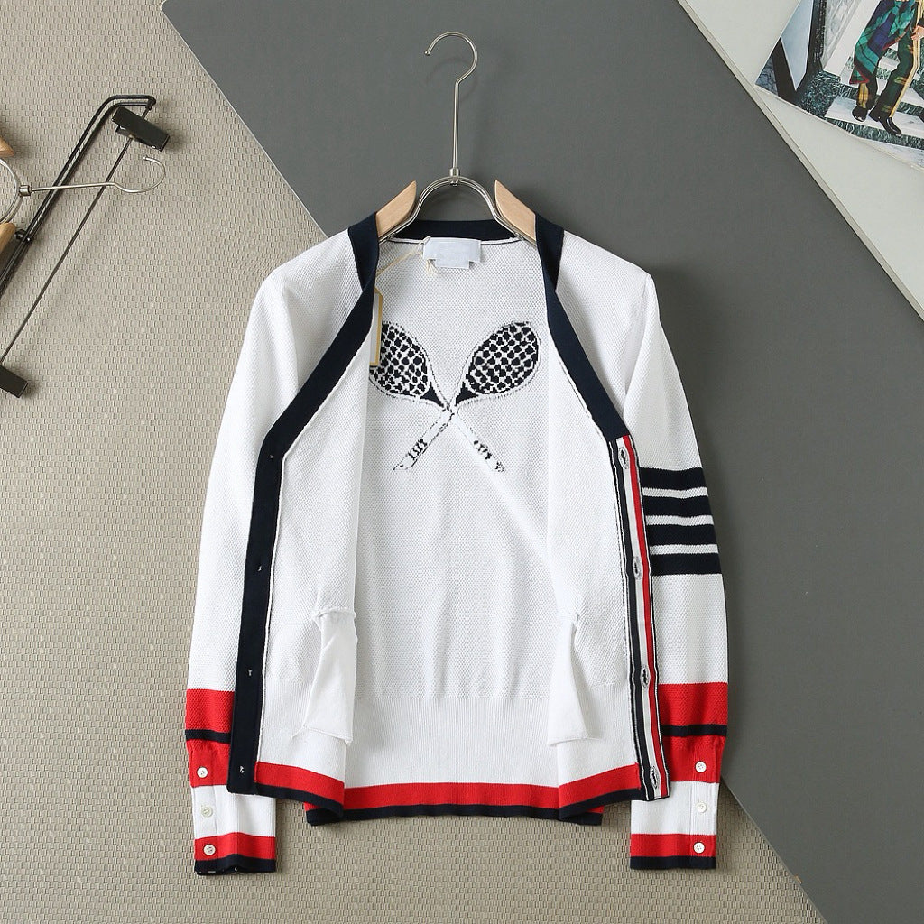 Thom Browne Unisex Tennis Racket V-Neck Knit Cardigan