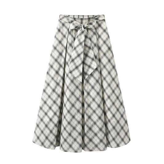 2025SS Plaid A-line midi skirt THOM TREND