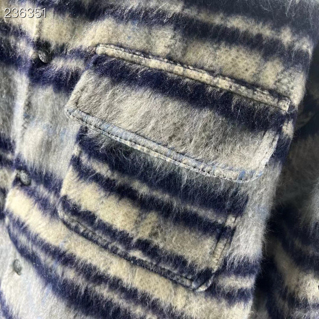 Stone Island Plaid Wool-Blend Compass Badge Lapel Coat - Khaki product detail view