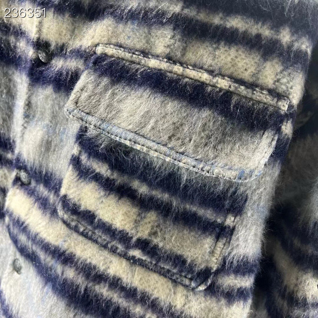 Stone Island Plaid Wool-Blend Compass Badge Lapel Coat - Khaki product detail view
