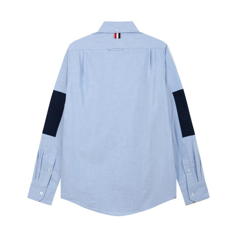 Men's Double Sleeve Patches Contrast Shirt by Thom Browne, shirt detail view
