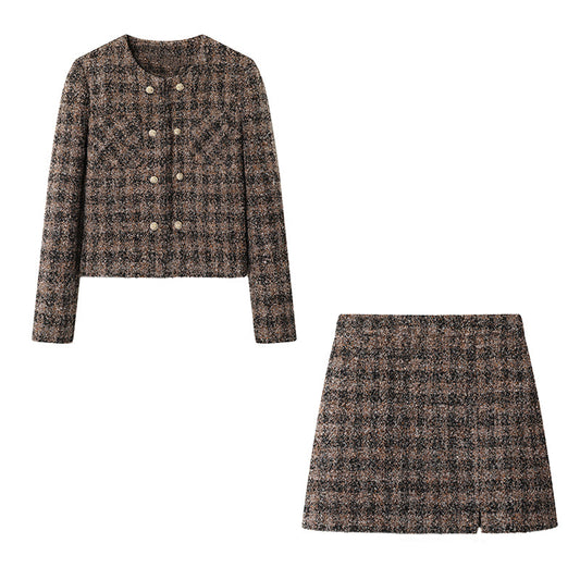 2025SS Plaid short jacket + skirt THOM TREND