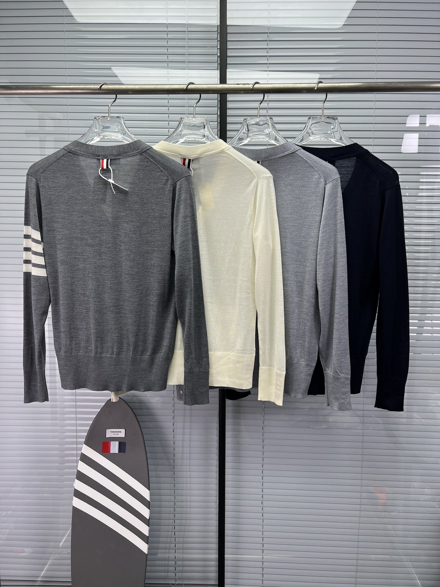 Wool Four-Bar Stripe Knit Cardigan THOM TREND