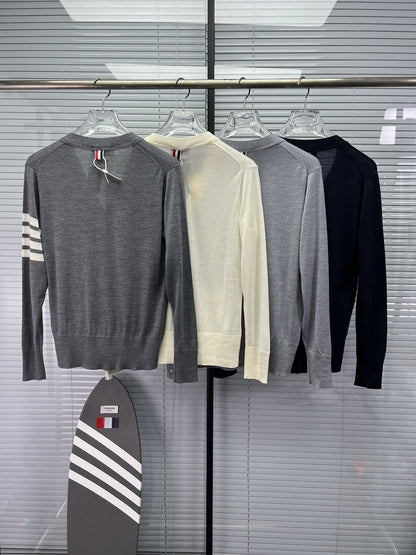 Wool Four-Bar Stripe Knit Cardigan THOM TREND