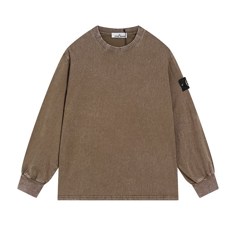 Stone Island Compass Badge Washed Oversized Long-Sleeve Tee - brown product detail view
