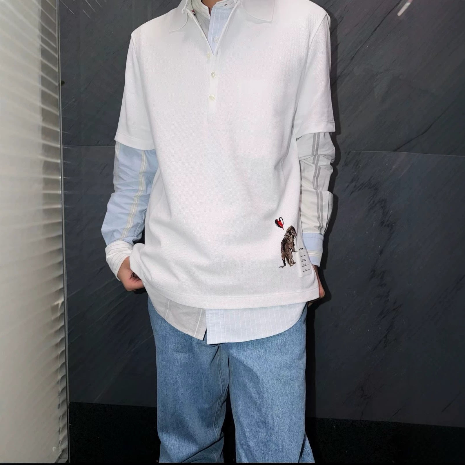七夕限定短袖Polo衫经典小狗刺绣翻领短袖 THOM TREND
