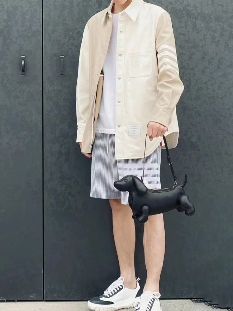 Khaki color-blocked shirt THOM TREND