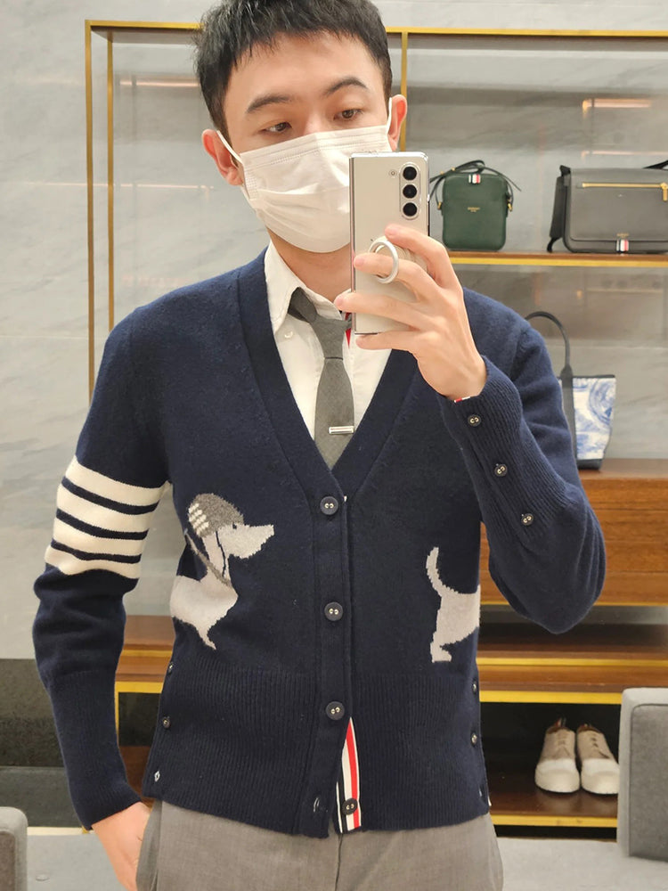 Unisex Puppy Cardigan by Thom Browne, knitwear detail view