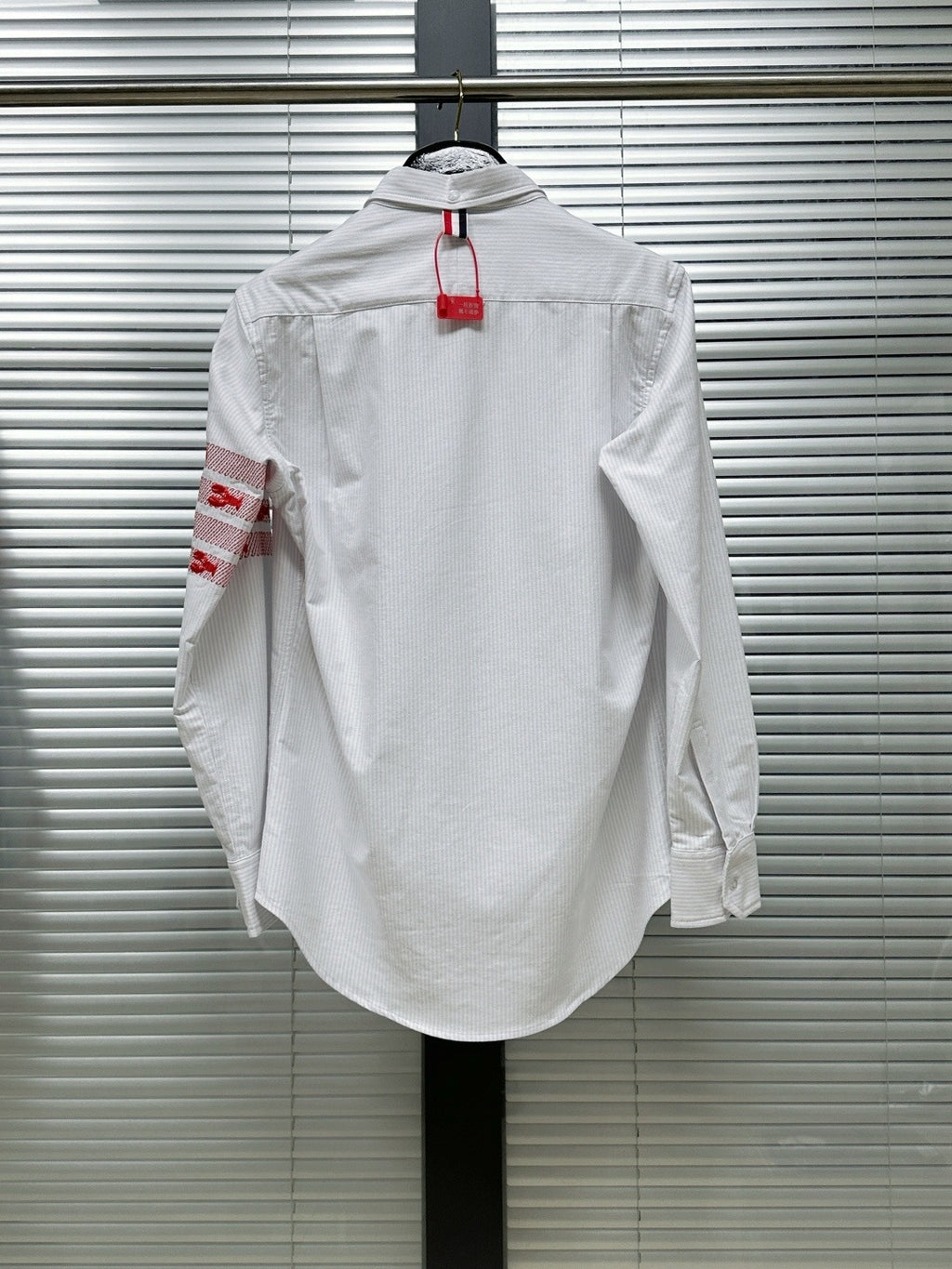 Thom Browne Men's Fine-Stripe Shirt with Lobster Four-Bar Embroidery