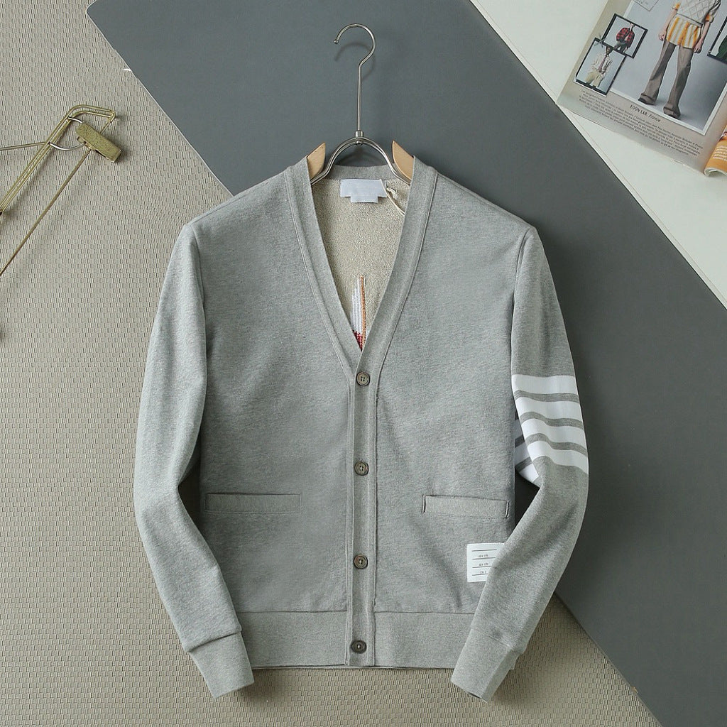 Thom Browne Unisex Sailboat V-Neck Cardigan with Four-Bar Stripes