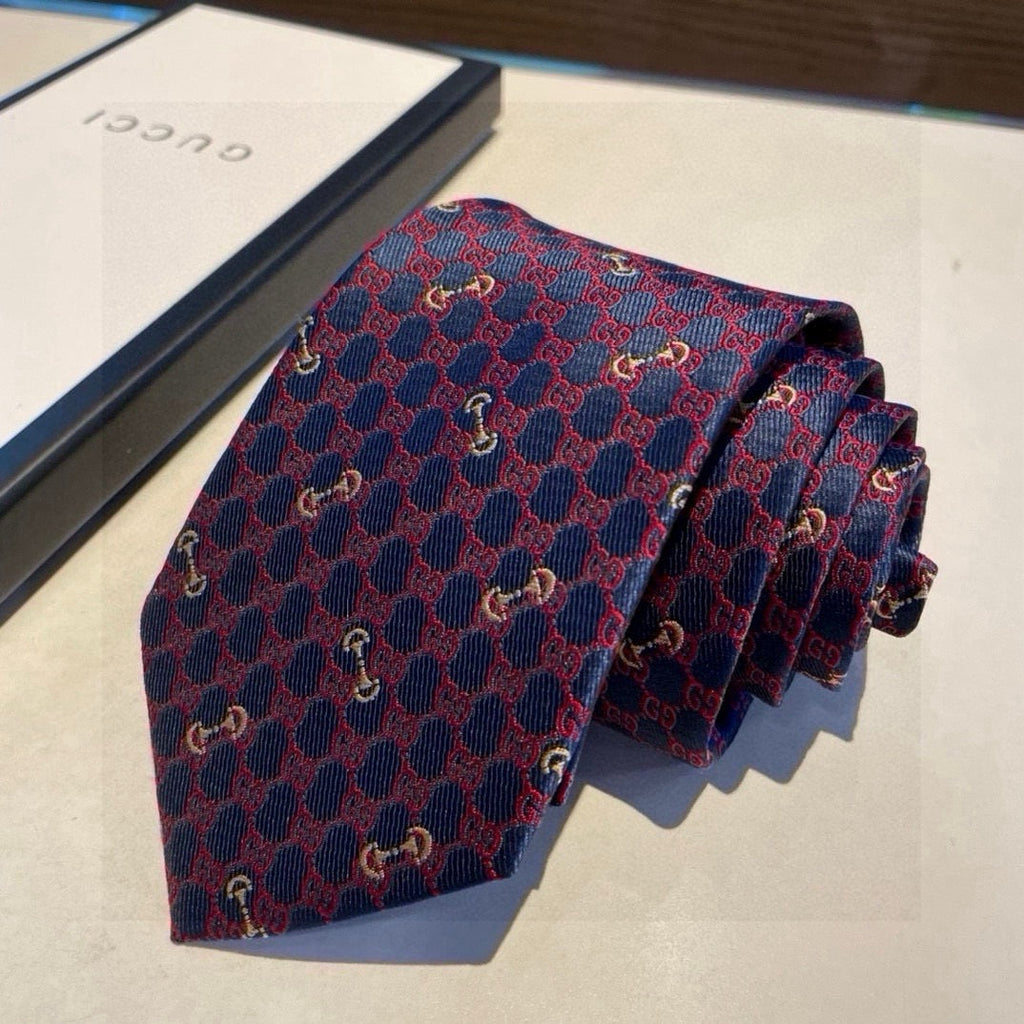 Gucci Style Men's Geometric Monogram Silk Tie - Detail Image 3
