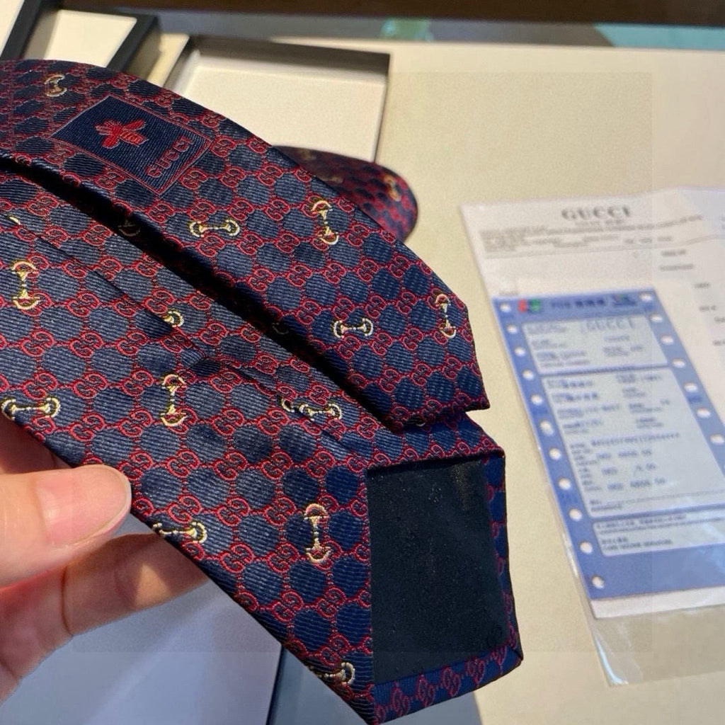 Gucci Style Men's Geometric Monogram Silk Tie - Detail Image 5