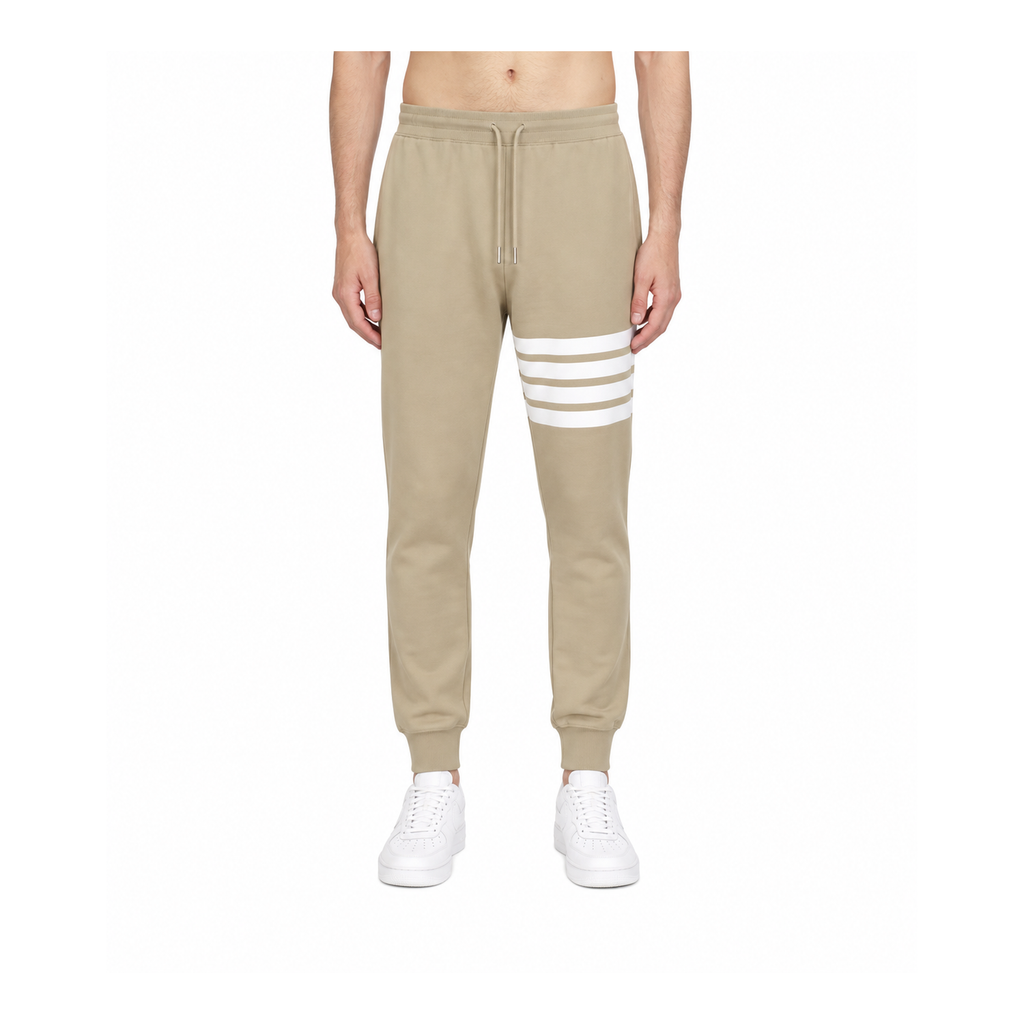 Thom Browne Style Men's Casual Sweatpants - Cotton Signature Four-Bar Detail - Main Image