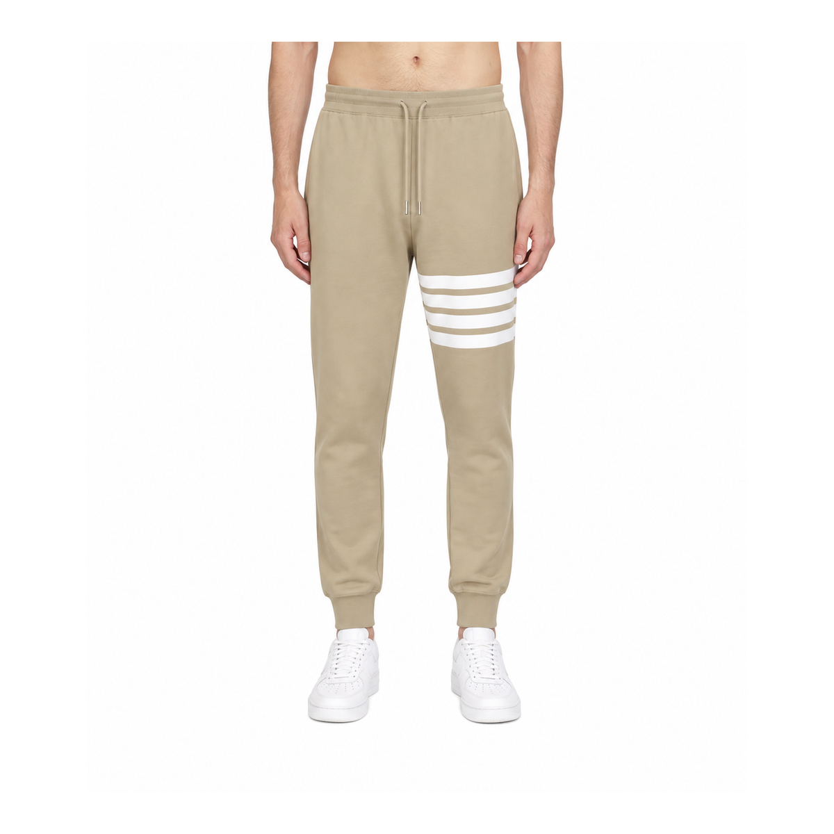 Thom Browne Style Men's Casual Sweatpants - Cotton Signature Four-Bar Detail - Main Image