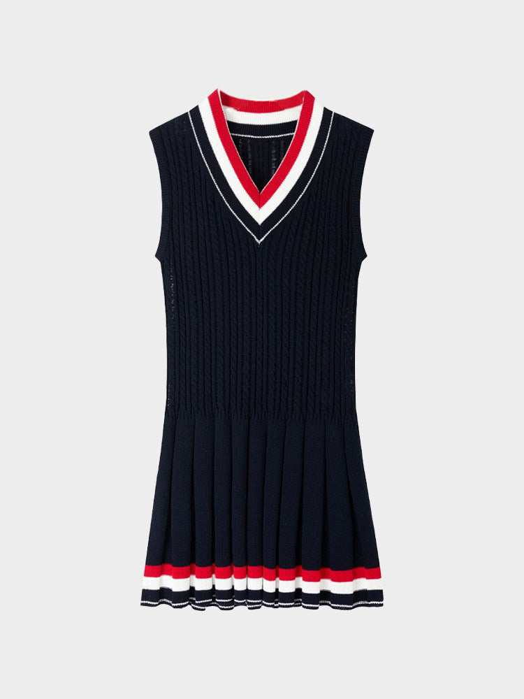 Striped V-Neck Sleeveless Knit Dress THOM TREND