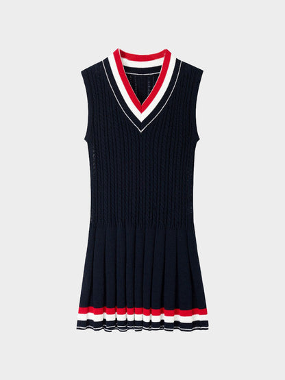 Striped V-Neck Sleeveless Knit Dress THOM TREND