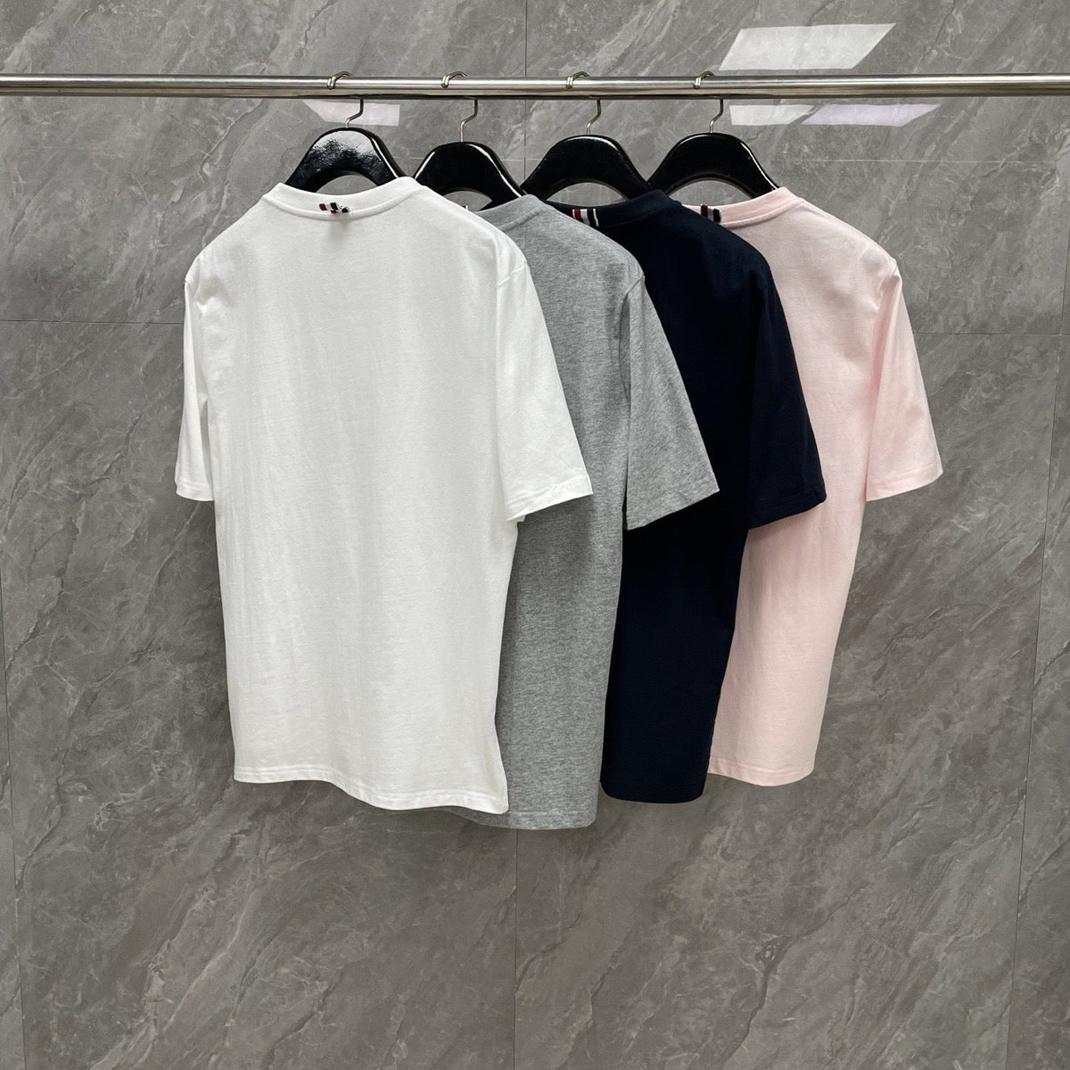 Four-Bar Crew Neck Short Sleeve T-Shirt by Thom Browne, product detail view