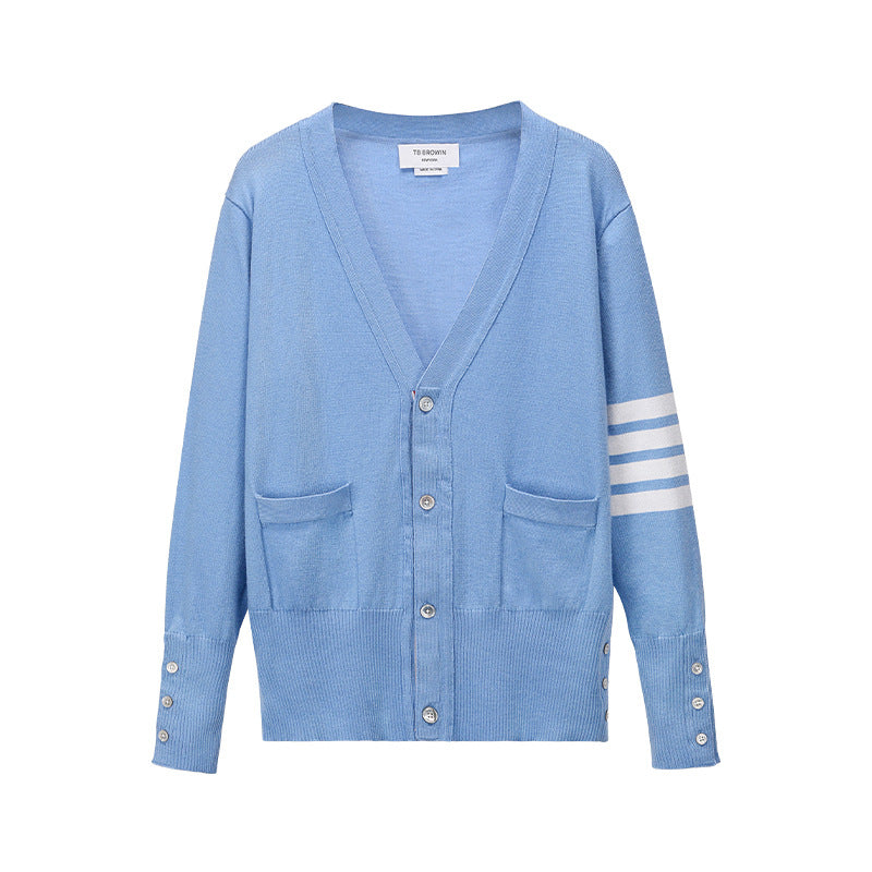 Classic cardigan by Thom Browne, knitwear detail view