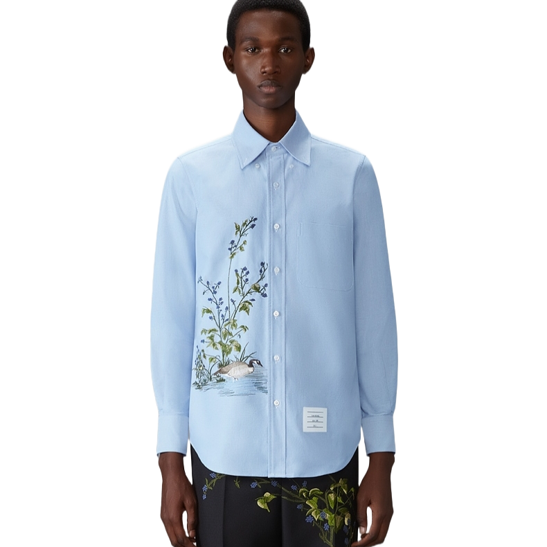 Men'sEmbroidered Four-Bar Oxford Shirt - 100% Cotton Premium by Thom Browne, shirt detail view