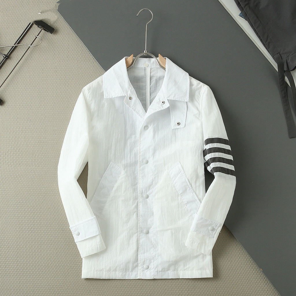 Thom Browne Unisex Detachable-Hood Jacket with Four-Bar Stripes