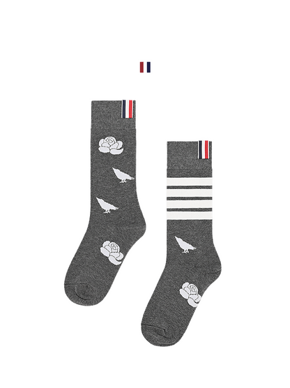 Flowery four-stripe socks THOM TREND