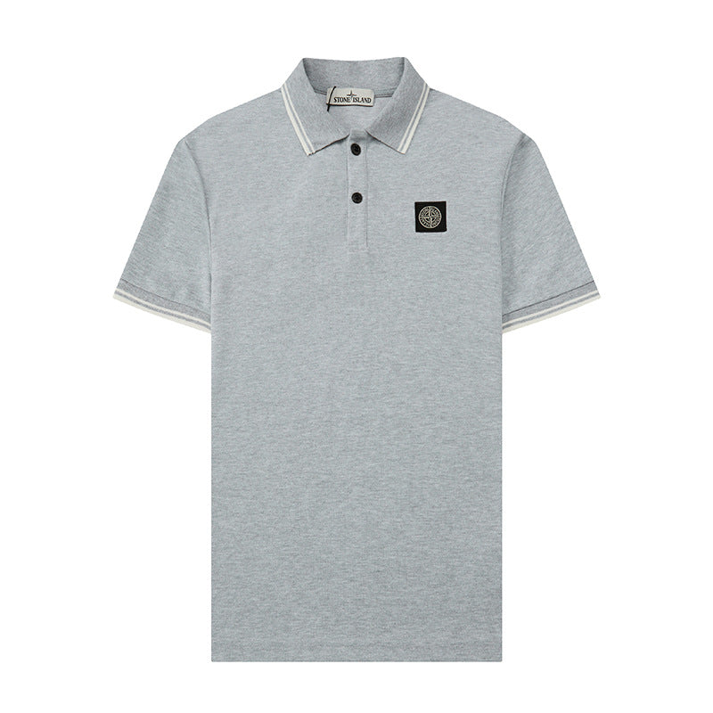 Stone Island Compass Badge Contrast Trim Polo Shirt - Gray product detail view