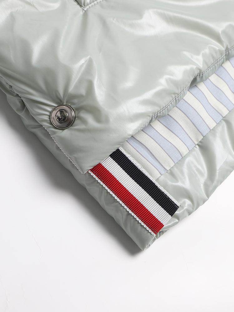 Unisex Shiny Colorblock Baseball Collar Vest by Thom Browne, outerwear detail view
