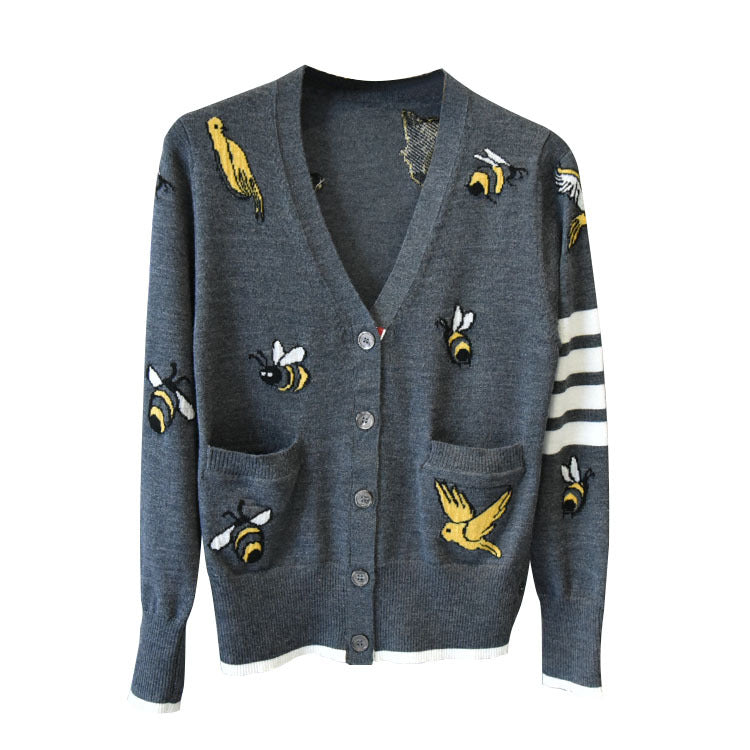 2025SS  Bee and bird embroidered cardigan THOM TREND