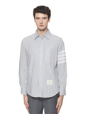 Men's Striped Long-Sleeve Shirt — Classic Button Collar by Thom Browne, shirt detail view