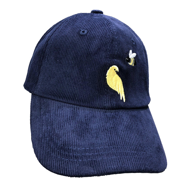 Corduroy Bee and Bird Embroidered Baseball Cap THOM TREND