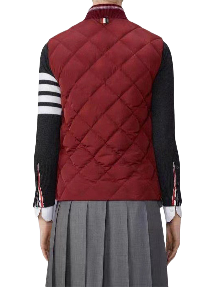 Unisex sleeveless vest jacket by Thom Browne, outerwear detail view