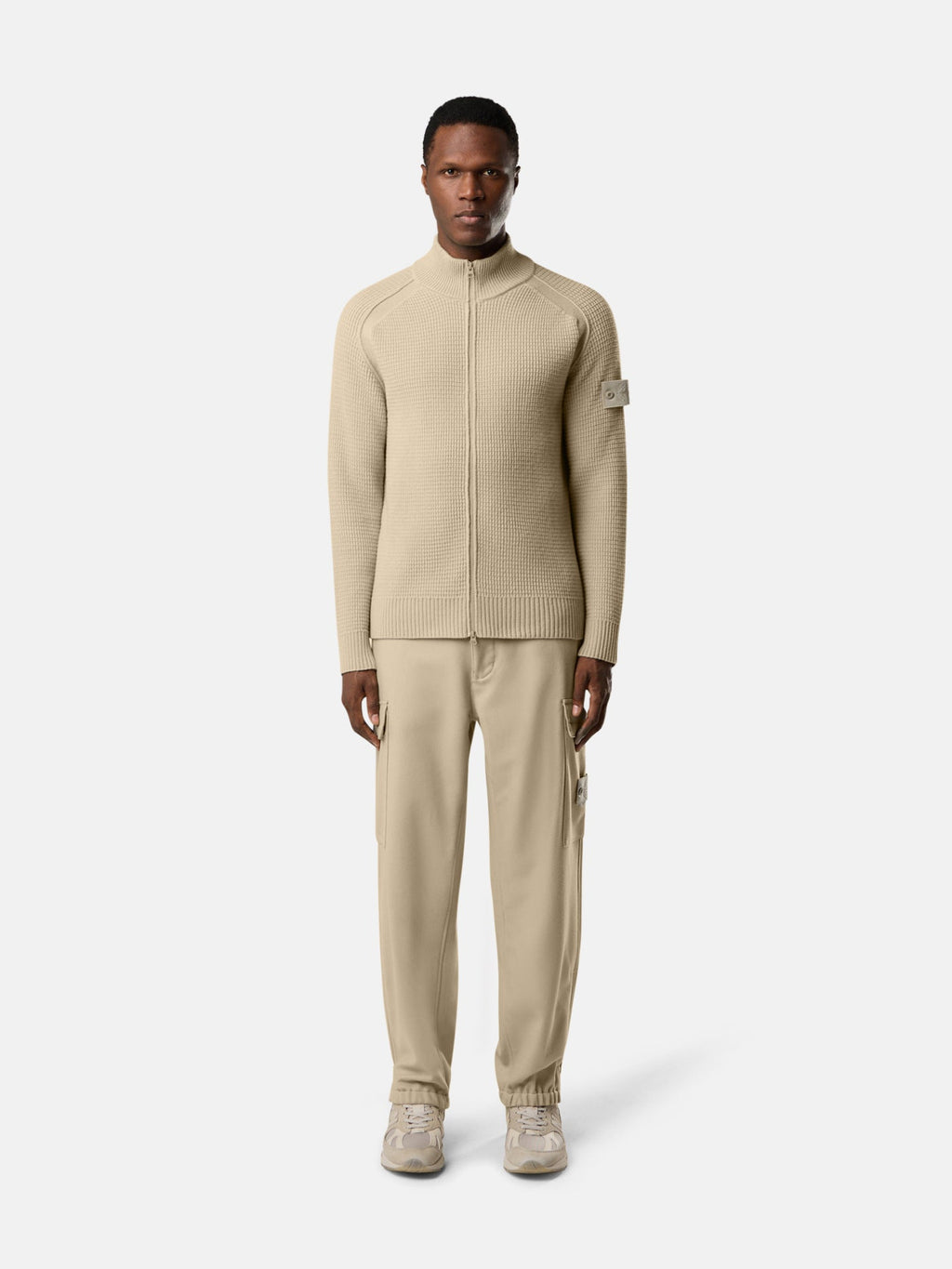 Stone Island Ribbed Mock-Neck Zip Knit Cardigan - Pink product detail view