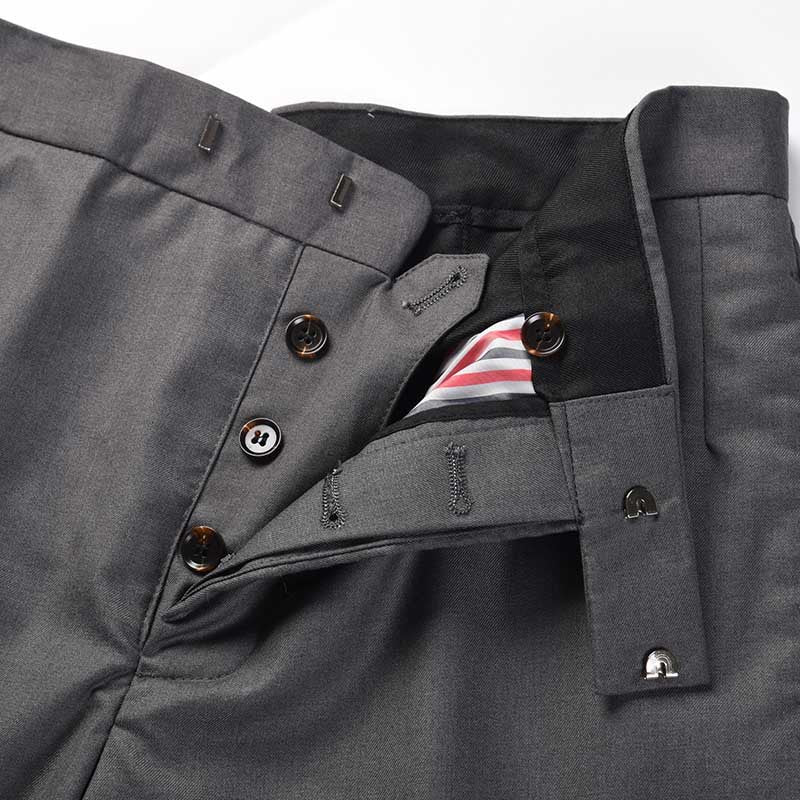 Thom Browne Style Men's Tailored Trousers with Signature Four-Bar Detail - Image 3