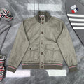 Thom Browne Men's Stand-Collar Button Jacket with Stripe Trim