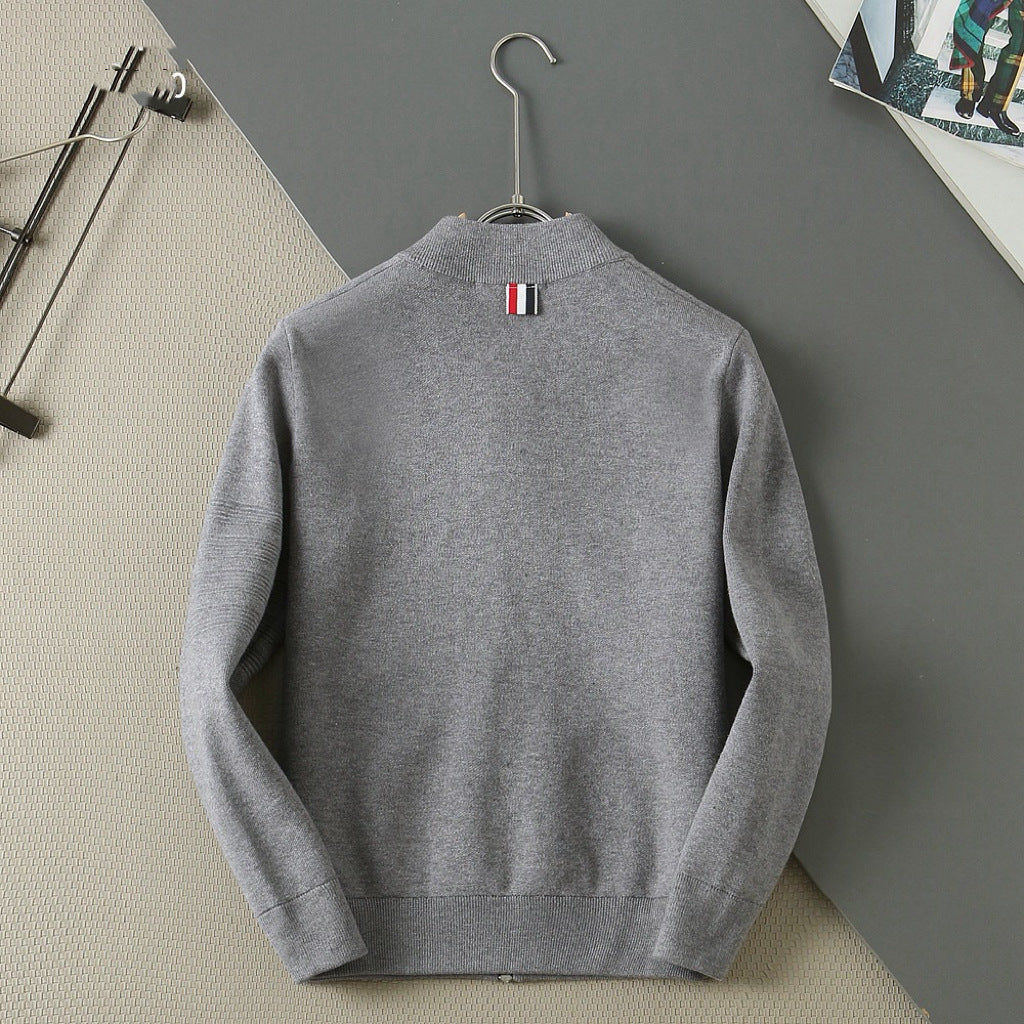 Thom Browne Unisex Zip-Up Knit Bomber Jacket with Tonal Four-Bar Detail