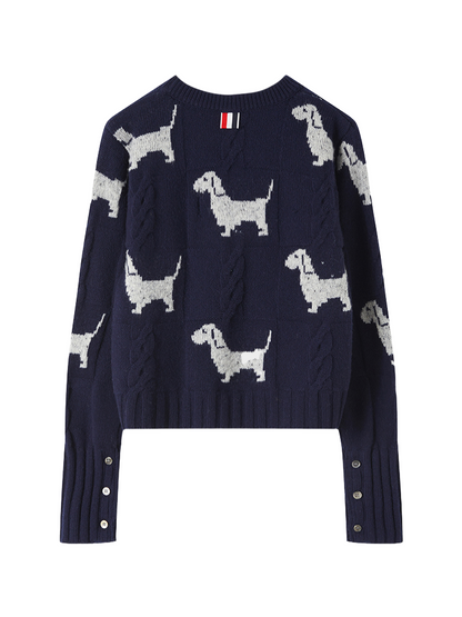 Puppy Intarsia Crew Neck Sweater THOM TREND