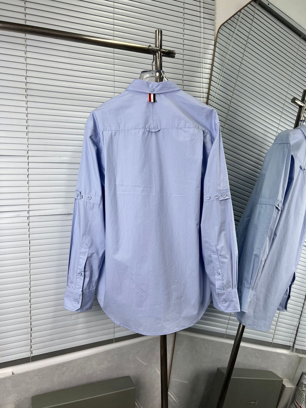 Pocket Crest Embroidered Oversized Poplin Shirt - Long Sleeve by Thom Browne, shirt detail view