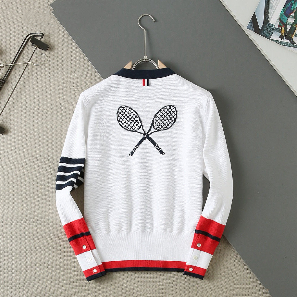 Thom Browne Unisex Tennis Racket V-Neck Knit Cardigan
