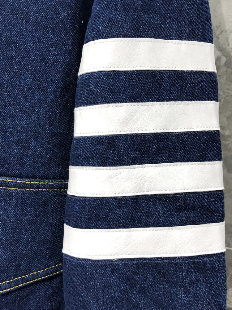Men's denim jacket by Thom Browne, outerwear detail view
