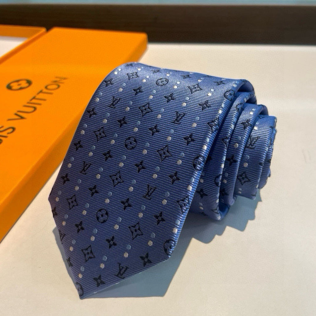 Louis Vuitton Style Men's Monogram Jacquard Silk Tie - Detail Image 3