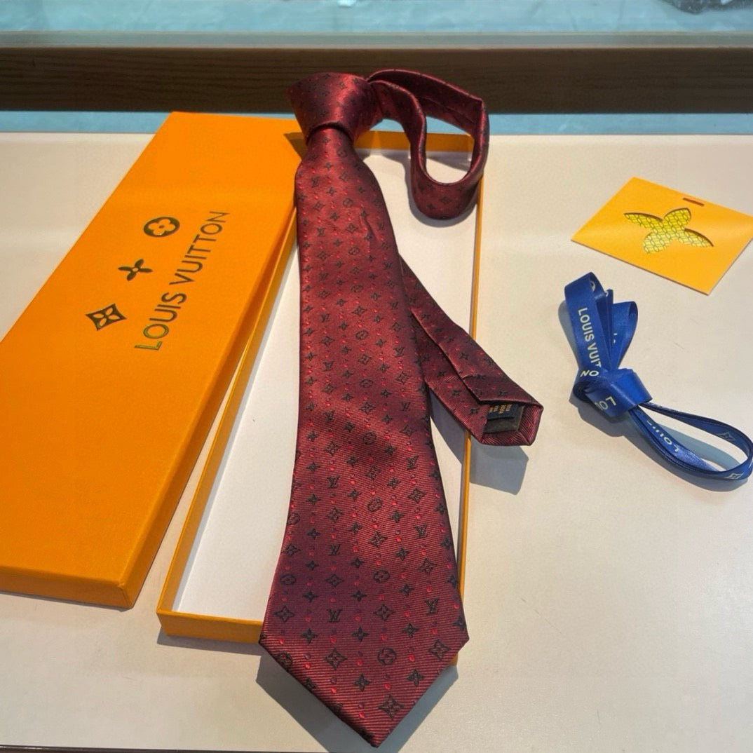 Louis Vuitton Style Men's Monogram Jacquard Silk Tie - Detail Image 8
