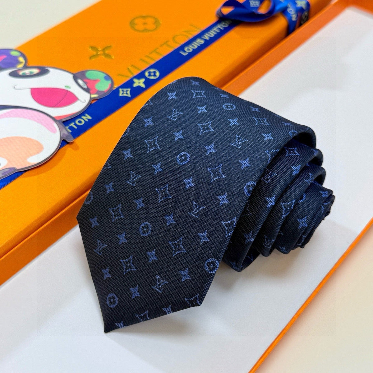 Louis Vuitton Style Men's Monogram Micro Pattern Silk Tie - Detail Image 5