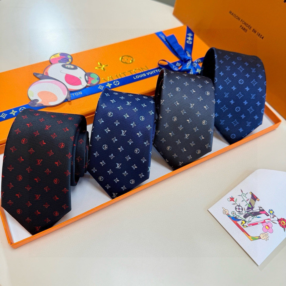 Louis Vuitton Style Men's Monogram Micro Pattern Silk Tie - Main Image