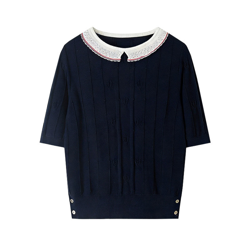 2026ss Women's Lace Collar Knit Top THOM TREND