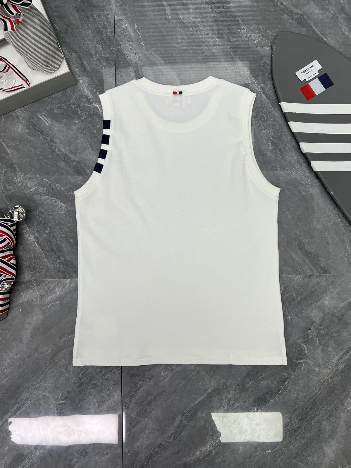 sleeveless T-shirt by Thom Browne, product detail view