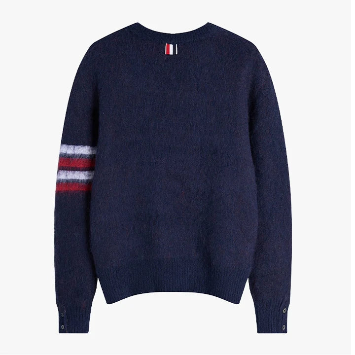 Men's wool sweater by Thom Browne, knitwear detail view