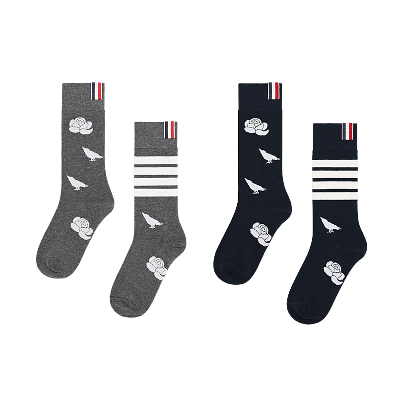 Flowery four-stripe socks THOM TREND