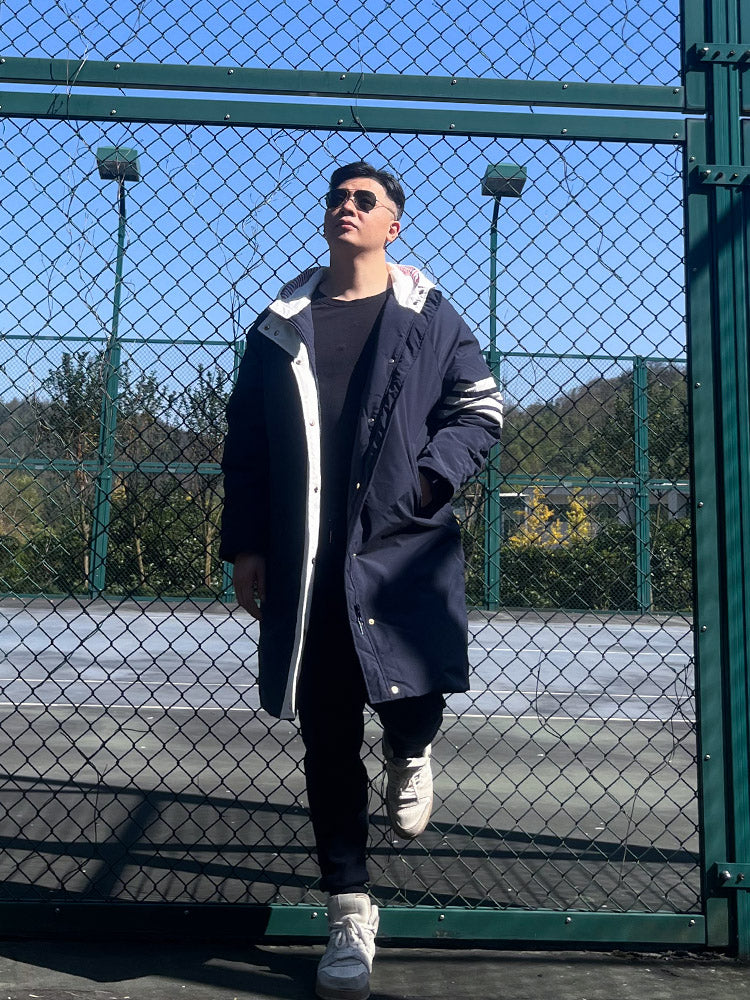 Women's Long Down Coat by Thom Browne, outerwear detail view
