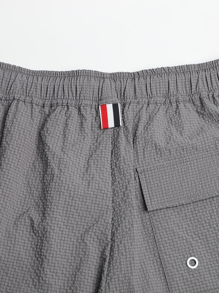 Thom Browne Style Men's Casual Shorts with Signature Four-Bar Detail - Image 8